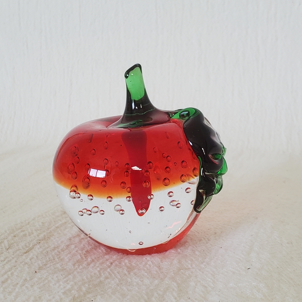 Controlled Bubbles Blown Glass Apple Paperweight